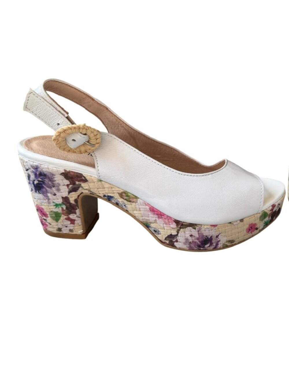 Eric Michael Riga White Leather Peep Toe Platform Sandals Size 37/6.5 Lovely!